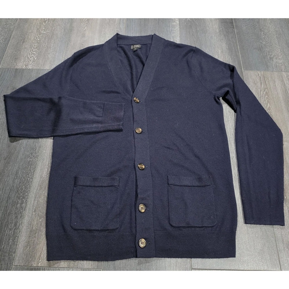 J Crew Merino Wool Cardigan Men Medium Tall Blue Tollegno 1900 Scholar Preppy